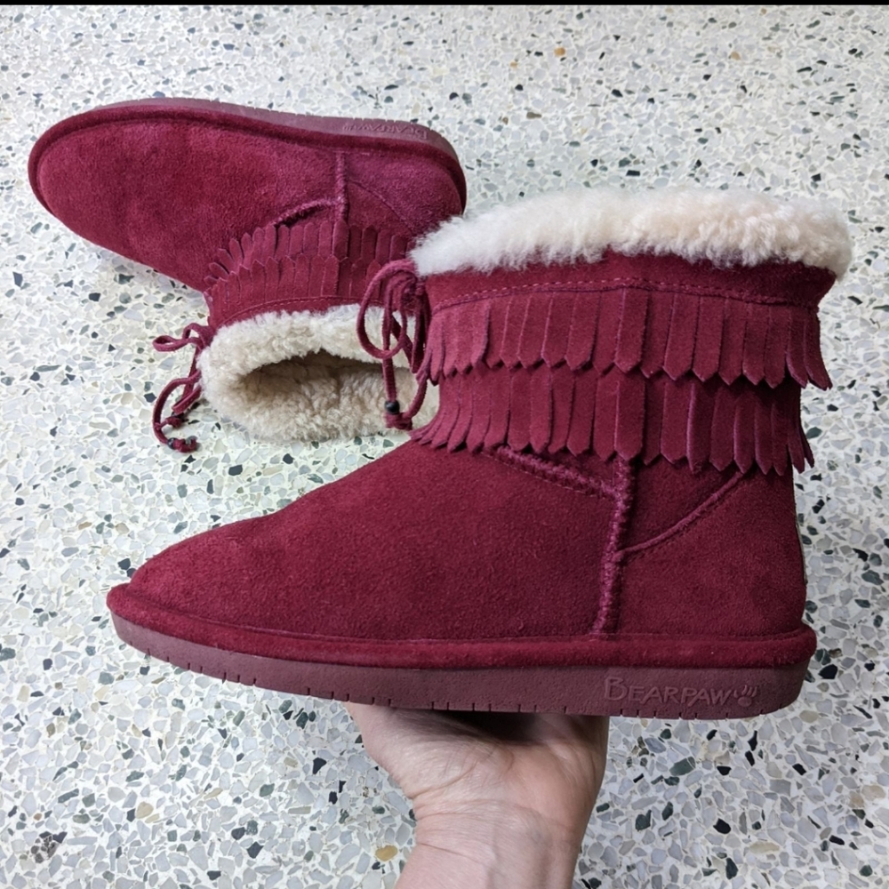 Bearpaw Suede Ankle Booties Cranberry